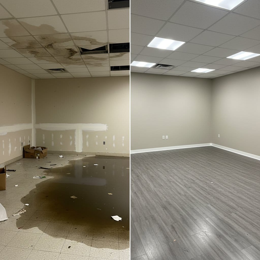 Paramus Water Damage Restoration commercial office space restoration before and after in Paramus